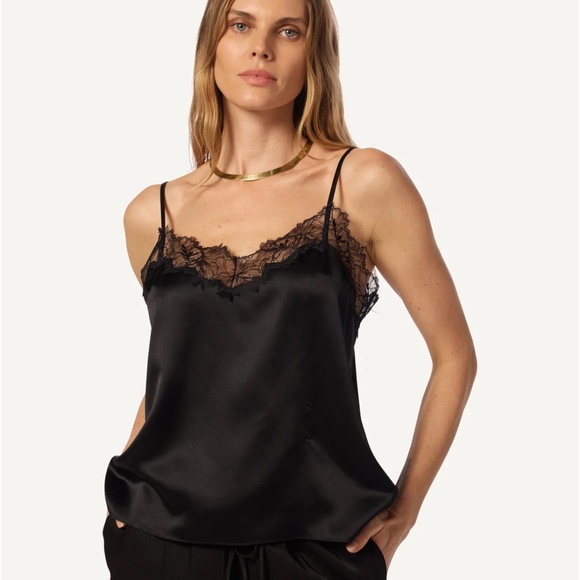 Sablyn Bobbi Lace Trim V Neck 100% Silk Cami Navy Blue Medium, Sexy Evening Tank - Picture 11 of 13